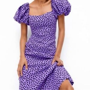 NWT ZARA POLKA DOT PUFF SLEEVE MIDI DRESS